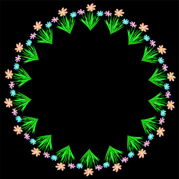 Colorful Children's Flower Wreath with Bright Green Leaves and Tiny Multicolor Blossoms