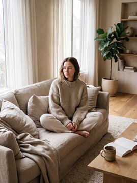 Authentic Lifestyle Portrait in Cozy Loungewear with Diffused Window Light