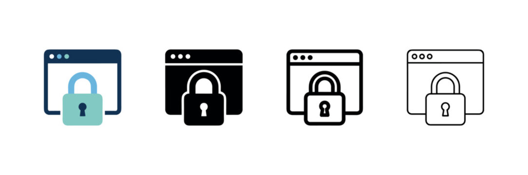 Secure Web Browser Window with Padlock Icon Set, Online Privacy and Internet Security Vector Illustration
