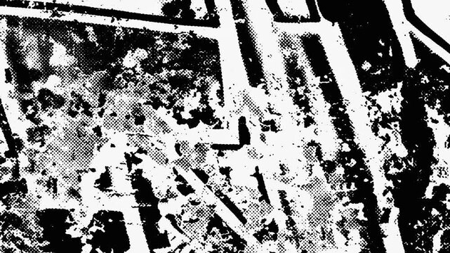 Animated Urban Grunge Background, Black and White Halftone Texture, Monochrome Graffiti, Distressed Street Art and Dynamic Abstract Motion. Dynamic urban animation with underground atmosphere.