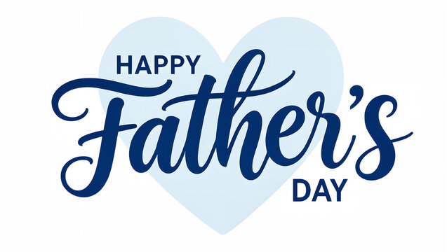 Happy Fathers Day elegant blue typography greeting card design with heart shape.