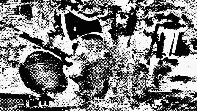 Animated Urban Grunge Background, Black and White Halftone Texture, Monochrome Graffiti, Distressed Street Art and Dynamic Abstract Motion. Dynamic urban animation with underground atmosphere.