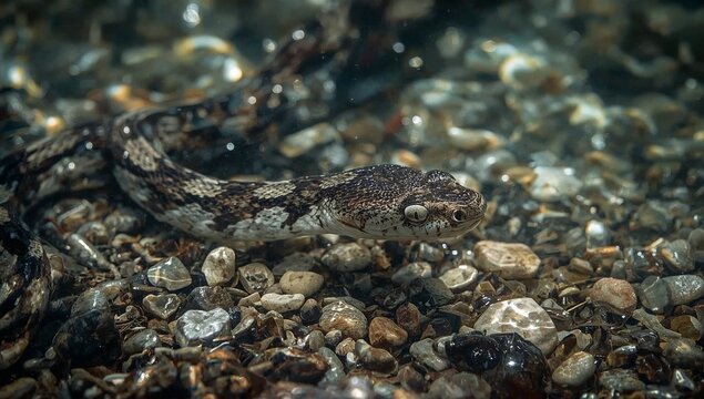 A snake laying on rocks, a simple yet unique scene