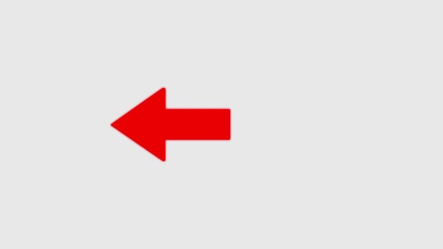 red arrow pointing left on white background. direction symbol indicating back or previous page. simple red pointer showing opposite direction.4k motion video..