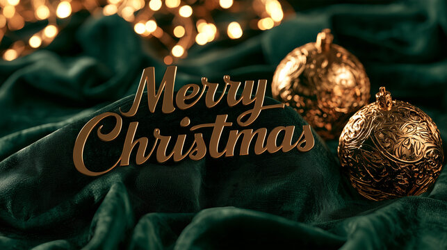 Luxury emerald green gold foil Merry Christmas text background copy space