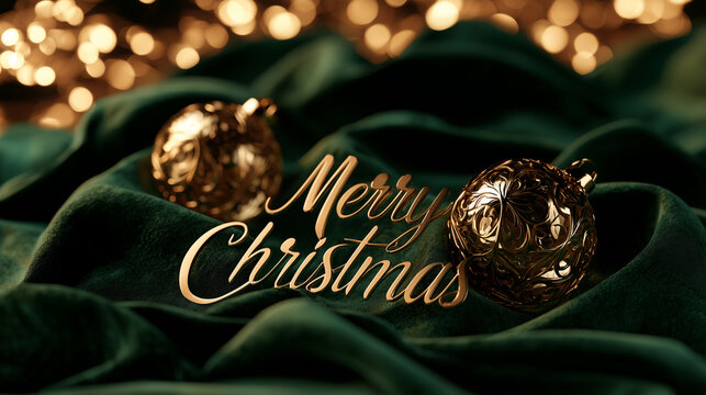 Luxury emerald green gold foil Merry Christmas text background copy space