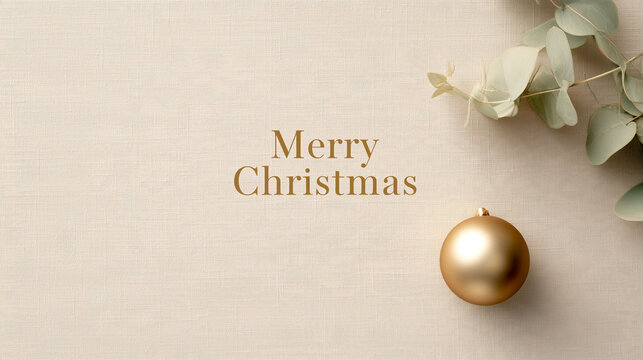 Merry Christmas minimalist Nordic background with gold typography copy space