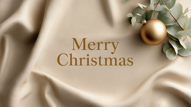 Merry Christmas minimalist Nordic background with gold typography copy space