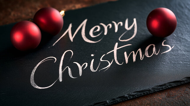 Moody Merry Christmas text background burgundy ornament copy space

