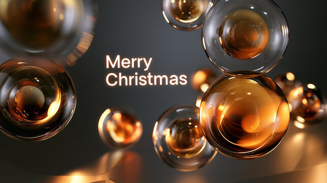 Abstract glassmorphic Merry Christmas glowing text background copy space