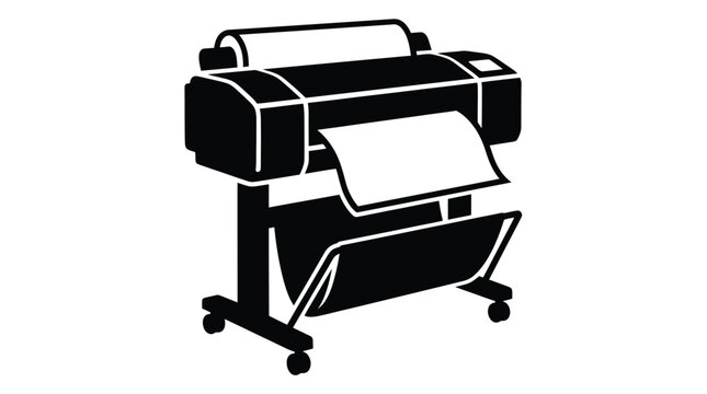 Large format plotter printer in black silhouette