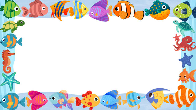 Colorful Underwater Fish Border Frame Illustration