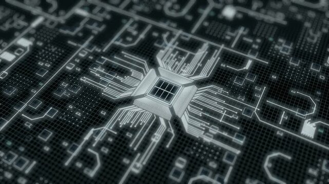 Glowing Central Microprocessor on a Futuristic Digital Circuit Board