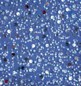 Blue sequin fabric with scattered silver and white sequins