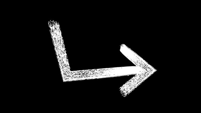 White grunge hand-drawn corner arrow animation with sketchy textured brush stroke effect on black background vector video clip