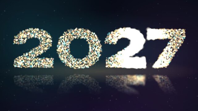 2027 new year celebration background, with glowing gold, and blue particle animation