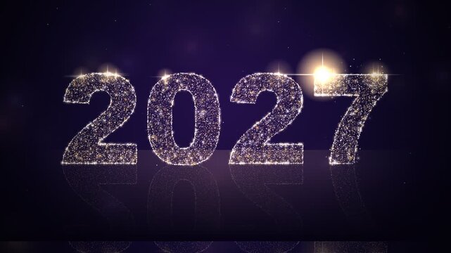 2027 new year celebration background, with golden glittering, particles and reflection