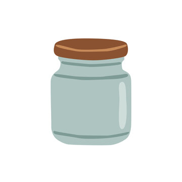 Empty glass jar with brown lid for kitchen pantry food storage and meal prep organization, cute flat vector illustration isolated on white background.