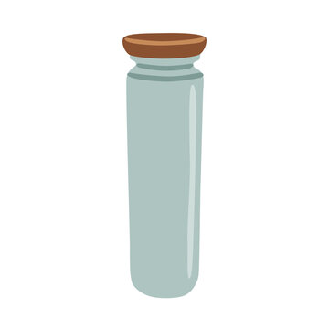Tall slim empty glass jar with lid for kitchen pantry storage and organization, cute flat vector illustration hand drawn isolated on white background.