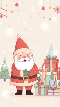 Cartoon Santa holding gift