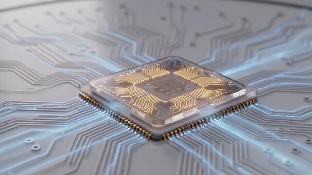 Microchip on white circuit board