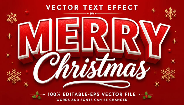 Merry christmas 3D text effect. Editable text style effect suitable for celebrating christmas needs.