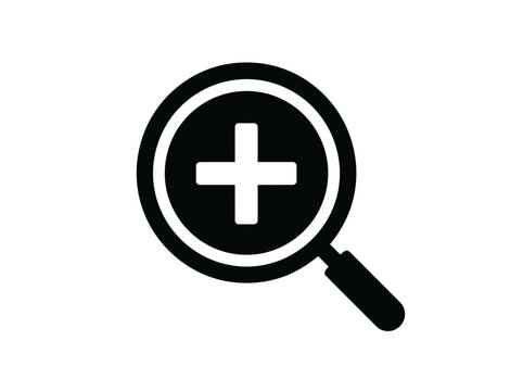 A perfect looking magnifying glass icon silhouette with a perfect plus sign for zoom in function
