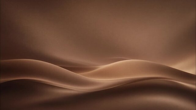 Luxurious brown silk fabric waving gently in soft lighting, displaying smooth chocolate ripples and elegant folds