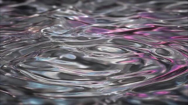 Liquid chrome ripples reflecting pink neon lights in seamless fluid motion for modern abstract background projects