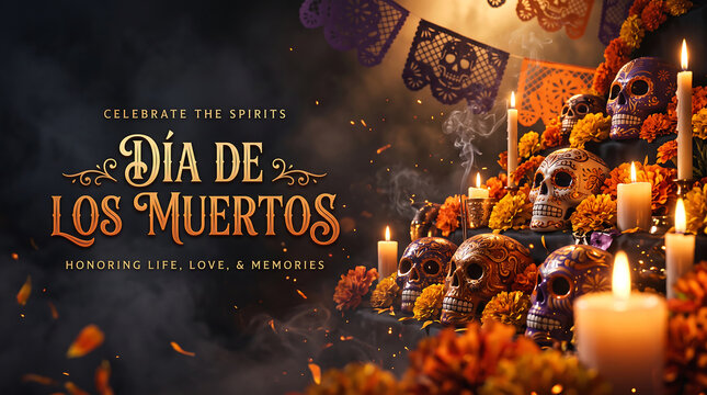 Dia de los Muertos Celebration With Decorated Sugar Skulls