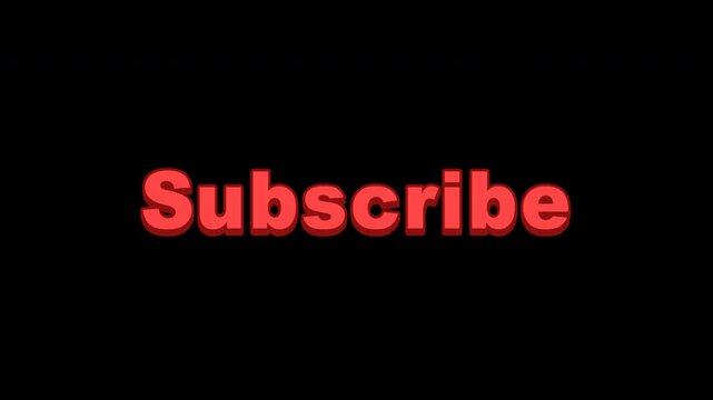 Subscribe text animation with glitch shake effect bold red typography with chromatic split seamless loop on transparent background