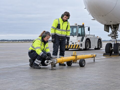 Preparing a towbar for aircraft pushback