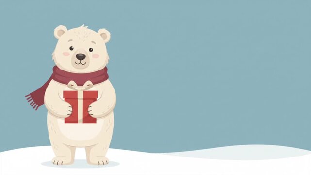 Cute polar bear hugging Christmas present greeting card animation
