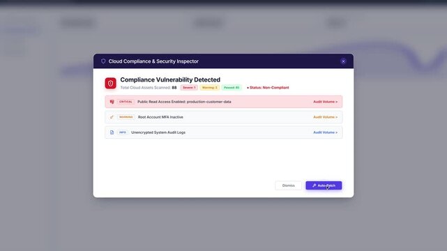 Cloud Security Compliance Scanner and Automated Vulnerability Remediation UI Animation