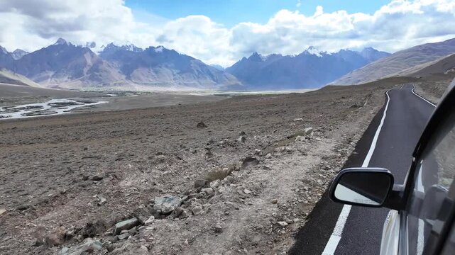 driving through the roads of Ladakh in the Indian Himalayas