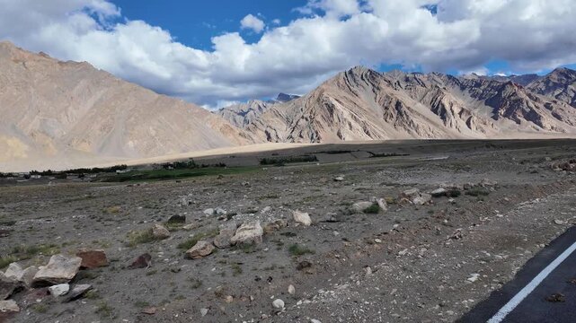 driving through the roads of Ladakh in the Indian Himalayas