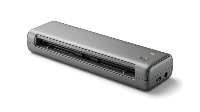 Modern Gray Portable Photo Printer Scanner Device Isolated on White Background