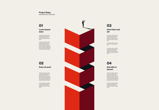 Project Process Steps Vertical Infographic Template with Minimal Illustration