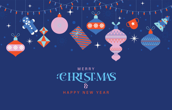 Merry Christmas and Happy New Year with decorations elements.