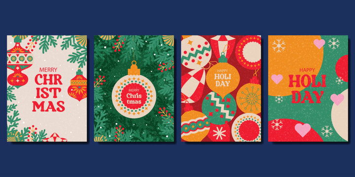 Modern Christmas Poster Collection with Minimal Typography and Festive Graphic Elements, for banner, social media, packaging.