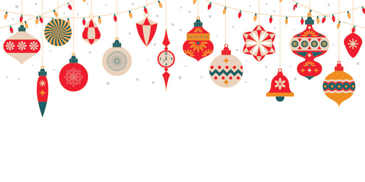 A decorative design featuring hanging Christmas lights.  for card, cover, banner, background.