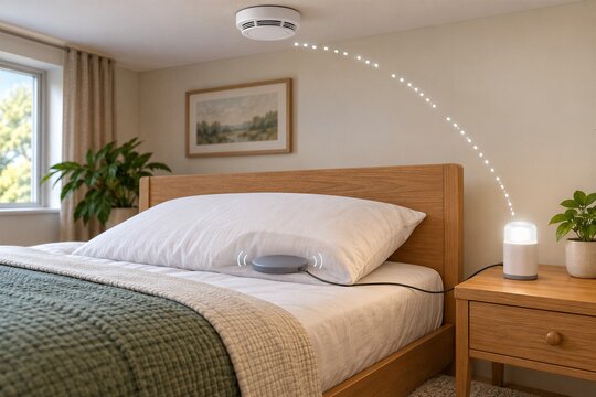 Fire alarm linked to a strobe and under-pillow vibrating pad