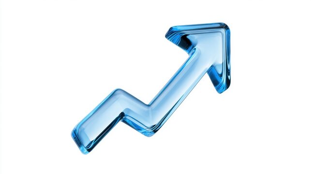 3D growth chart icon with arrow isolated on white background, concept of business success and progress. Transparent Liquid Glass icon. 3D rendering.
