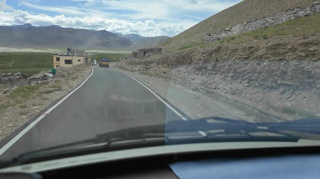 driving through the roads of Ladakh in the Indian Himalayas