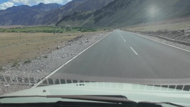 driving through the roads of Ladakh in the Indian Himalayas
