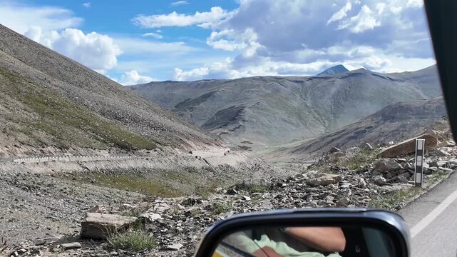 driving through the roads of Ladakh in the Indian Himalayas