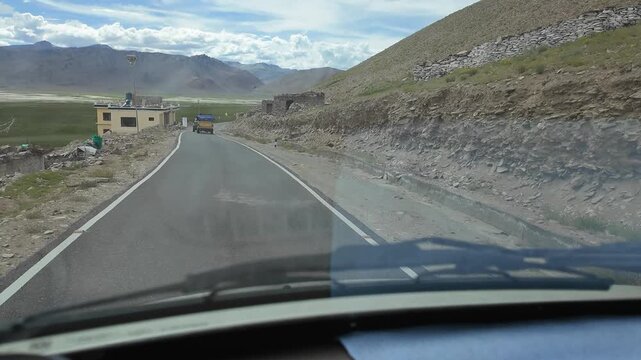 driving through the roads of Ladakh in the Indian Himalayas