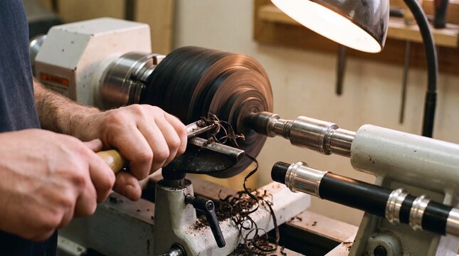 Bagpipe Maker Turning African Blackwood Drone Section on Lathe