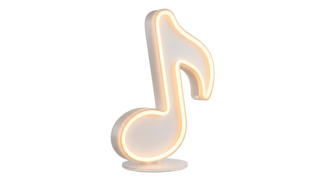 Musical note lamp, playful musical-note-shaped sculptural LED lamp with a large upright eighth-note silhouette, rounded lower note head, slender curved stem, broad upper flag and an integrated