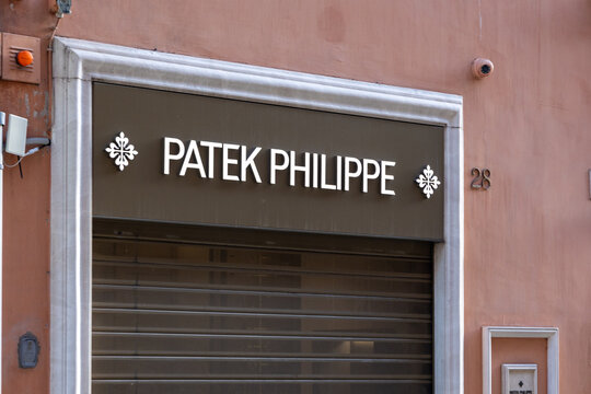 Luxury swiss watch boutique facade in rome, italy